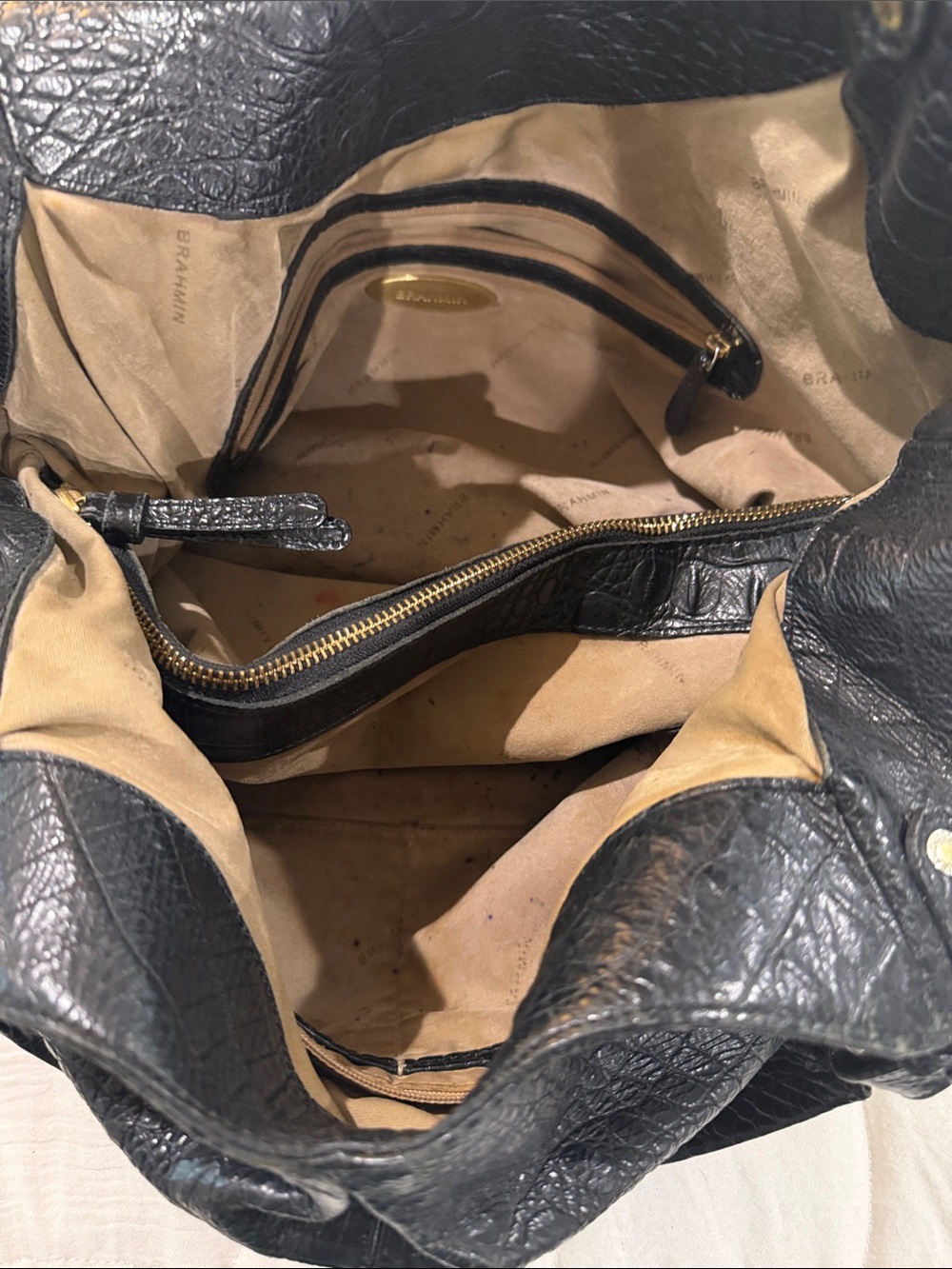 Brahmin Black Croc-Embossed Shoulder Tote - Picture 3 of 11